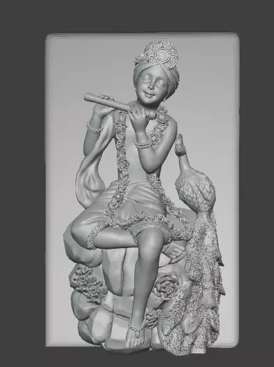 Lord Krishna with Flute and Peacock Model in Frame 3D print model_0