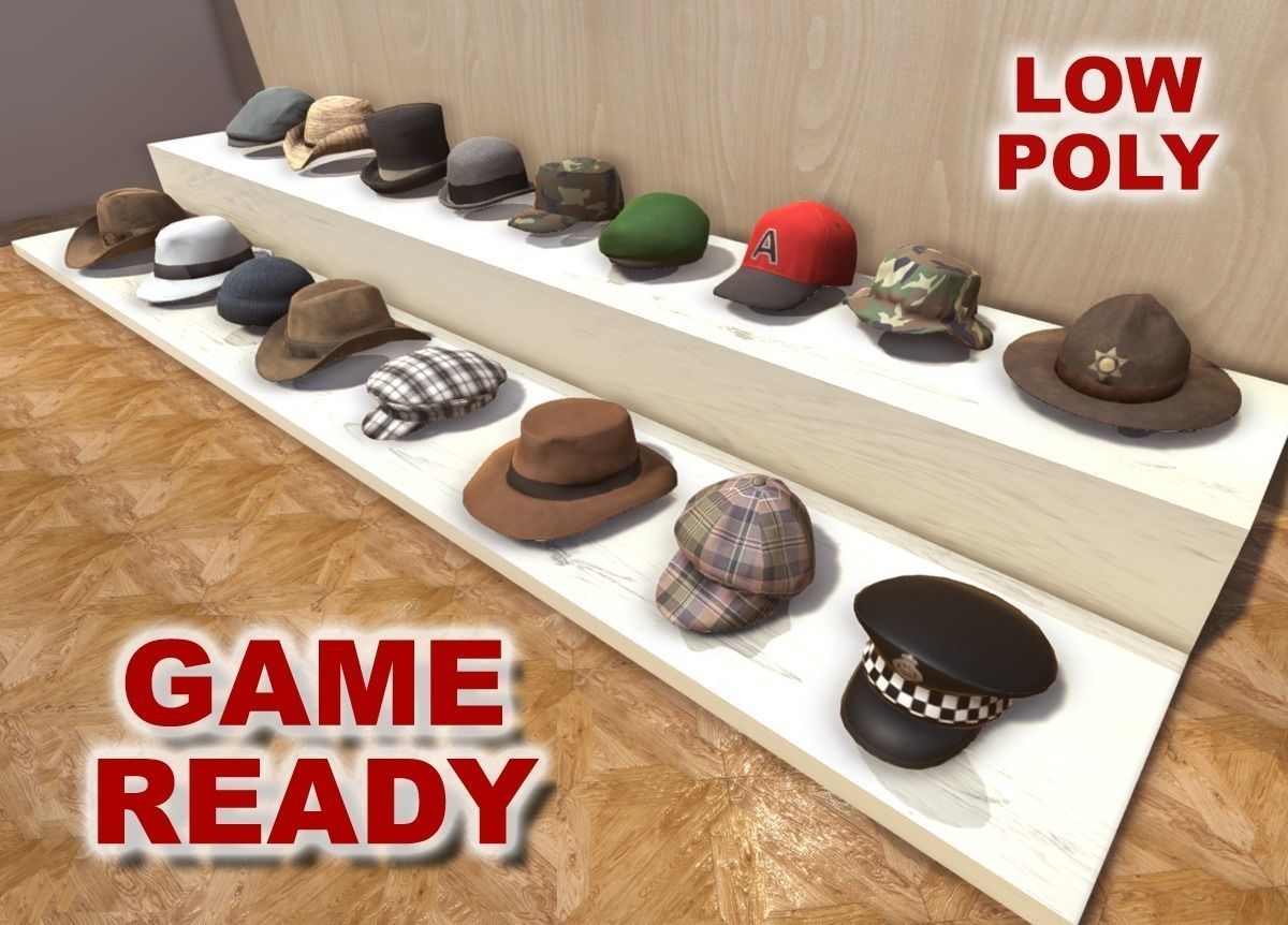 Hats Collection game ready Low-poly 3D model_0