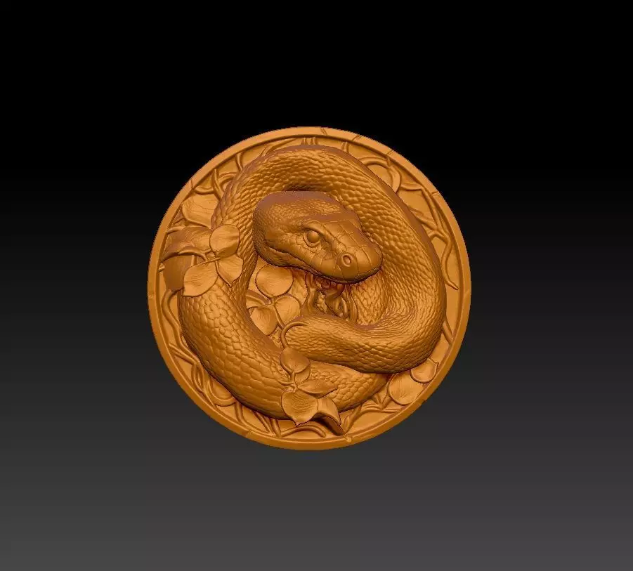Coiled Snake Medallion 3D Model 3D print model_4