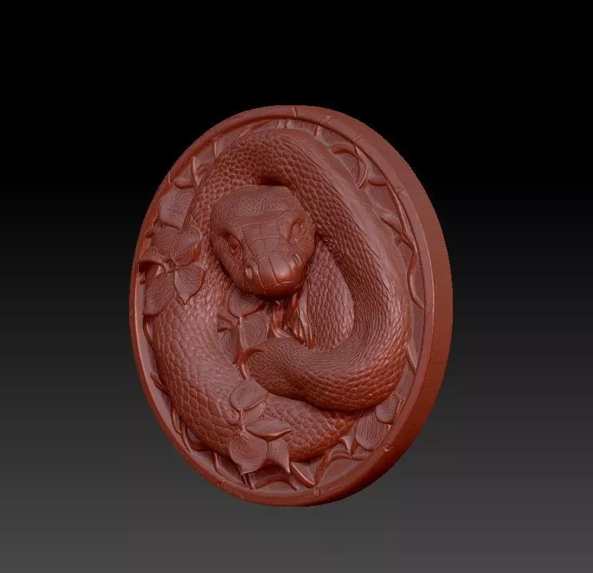 Coiled Snake Medallion 3D Model 3D print model_3