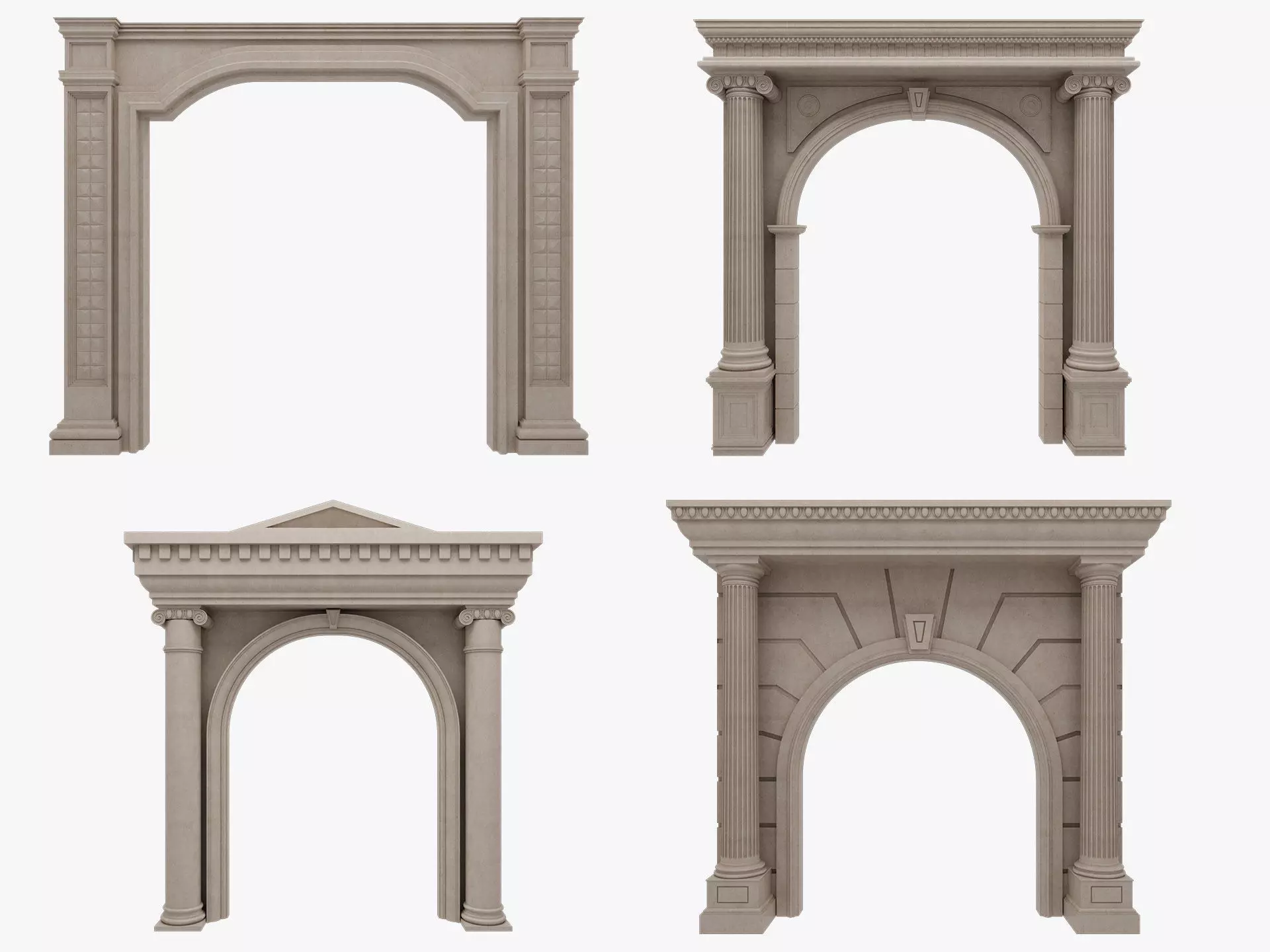 Arched facade columns doorway pilaster 3D model_6