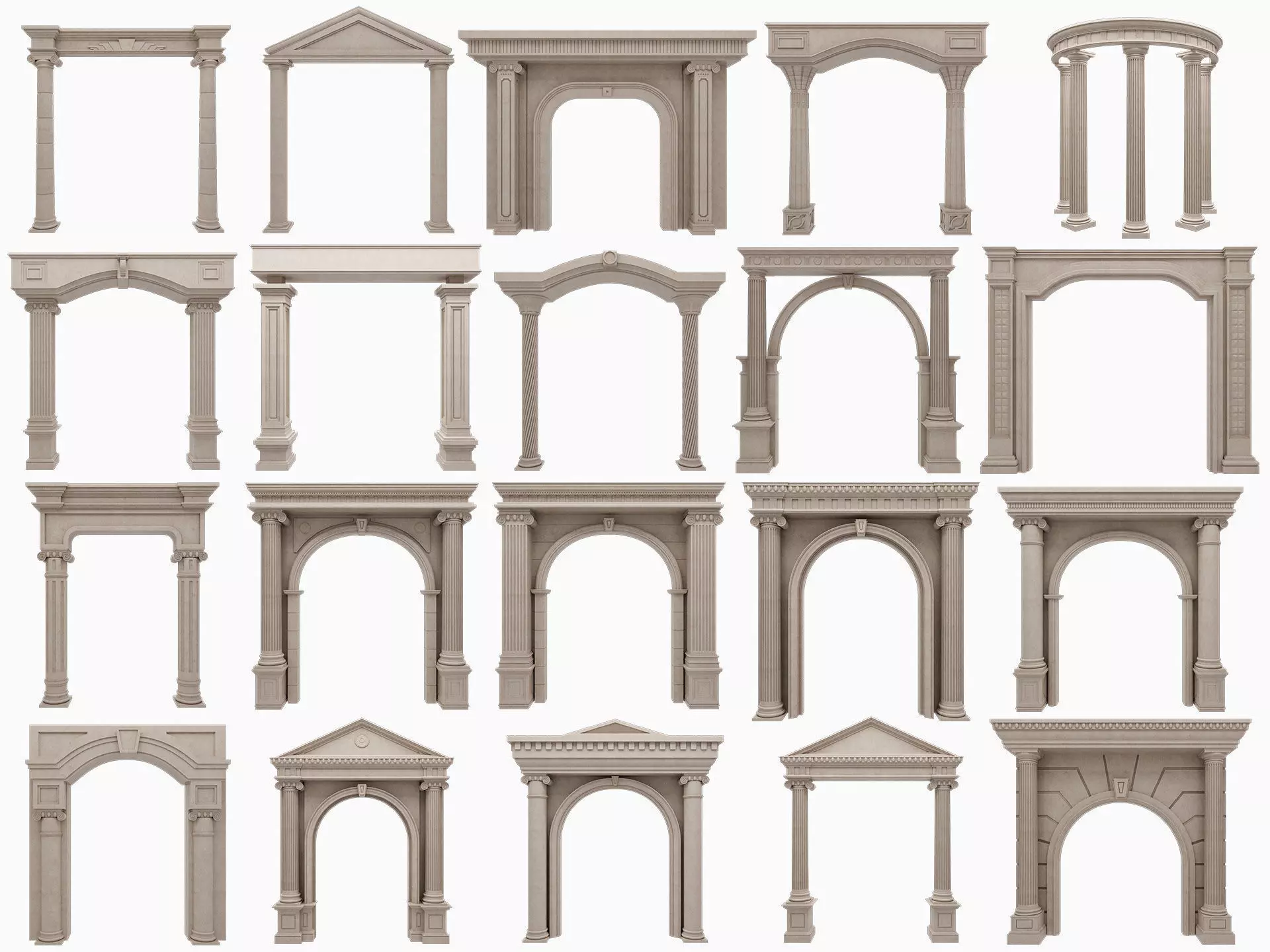 Arched facade columns doorway pilaster 3D model_0