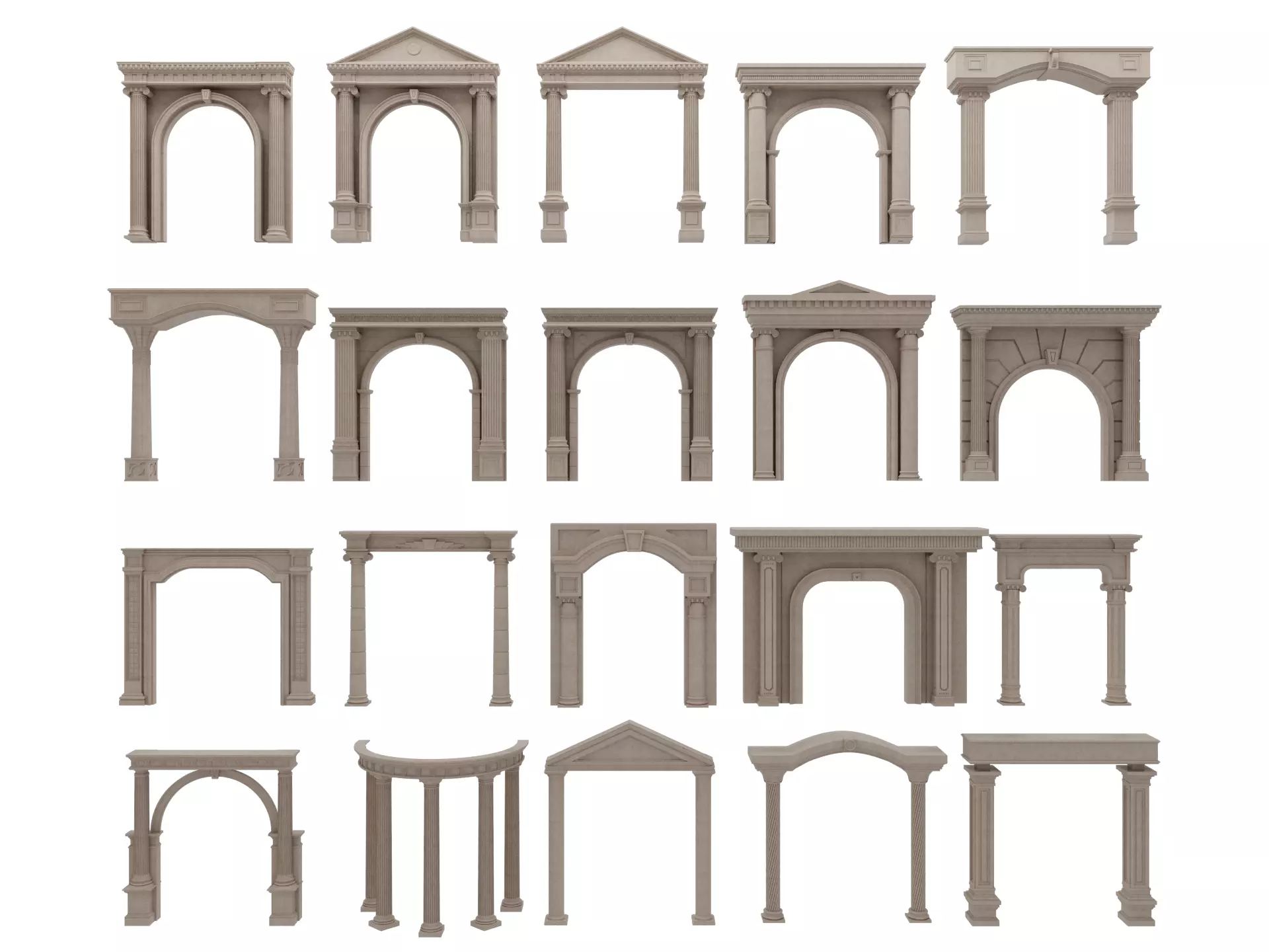 Arched facade columns doorway pilaster 3D model_2