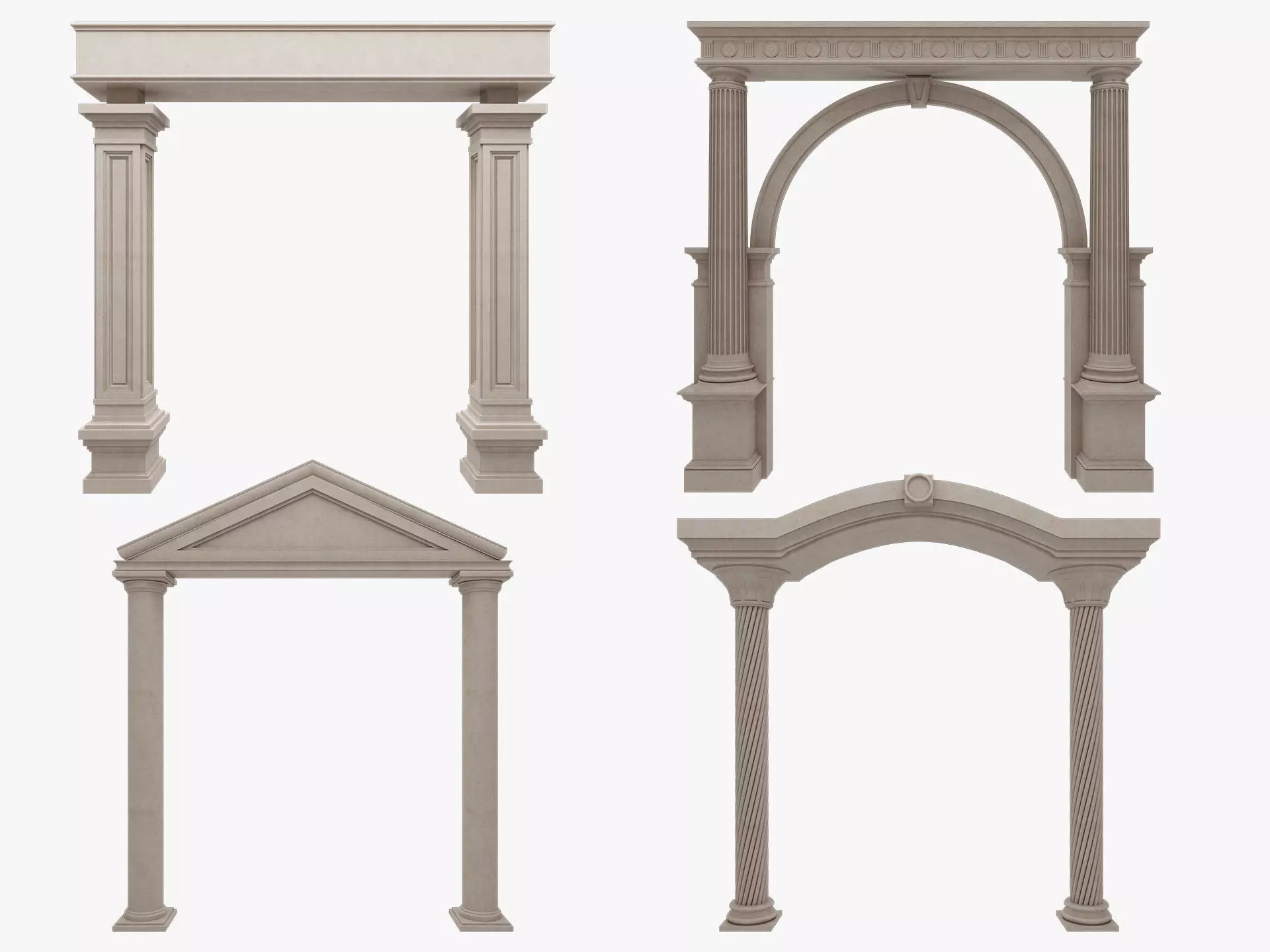 Arched facade columns doorway pilaster 3D model_8