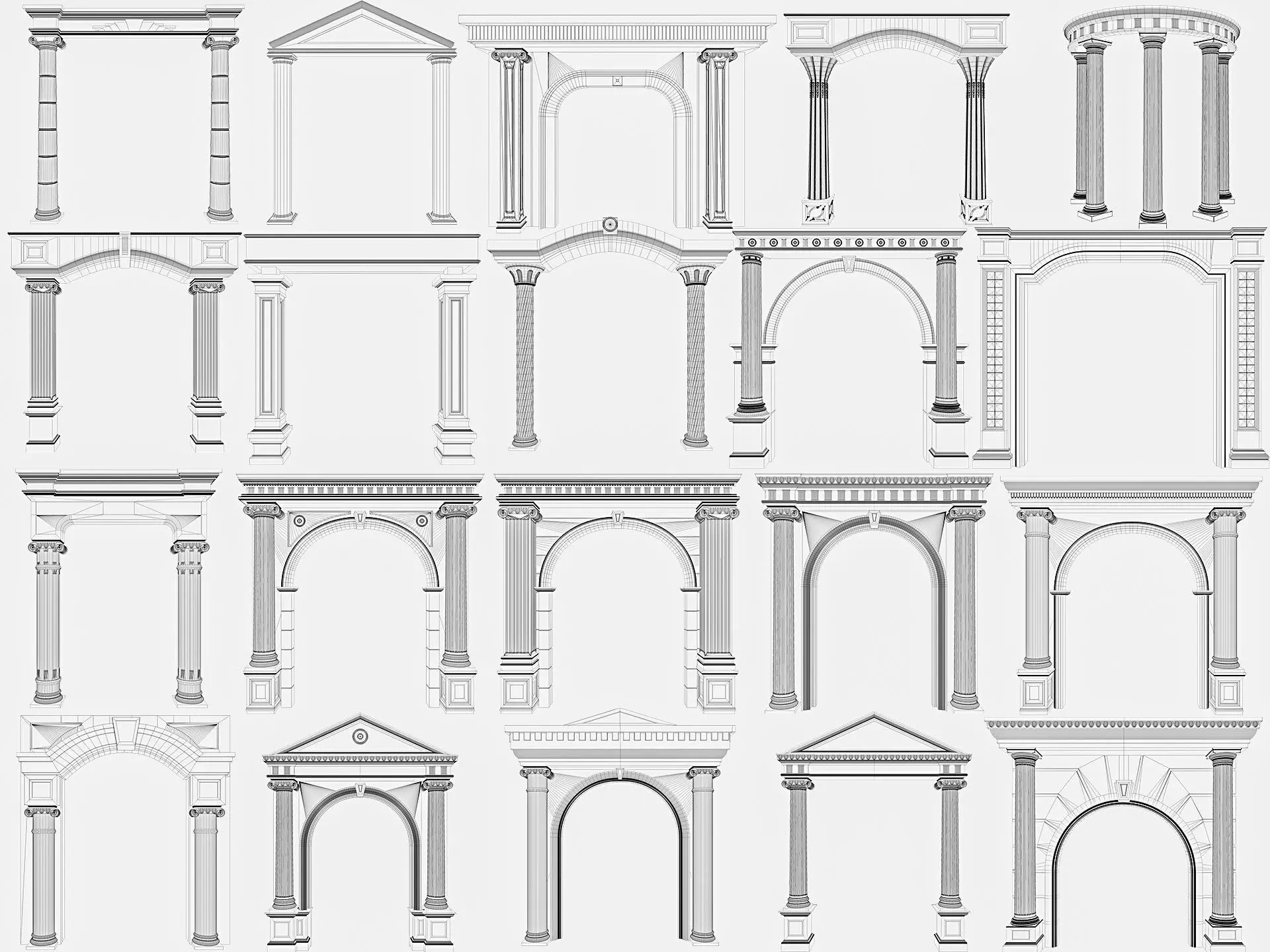 Arched facade columns doorway pilaster 3D model_1
