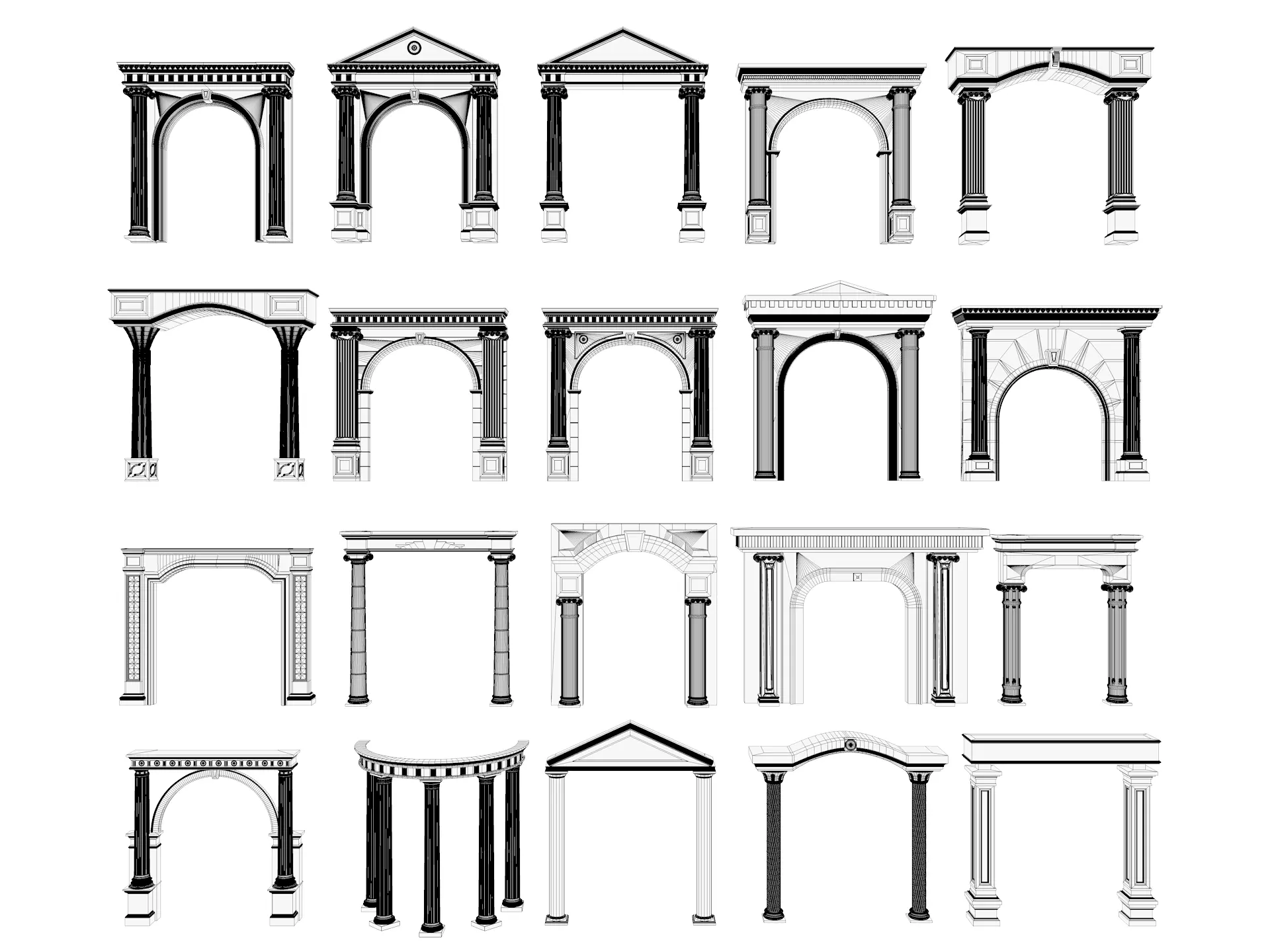 Arched facade columns doorway pilaster 3D model_3
