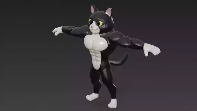 Cartoon Muscular Cow Cat Stylized 3D Character Model