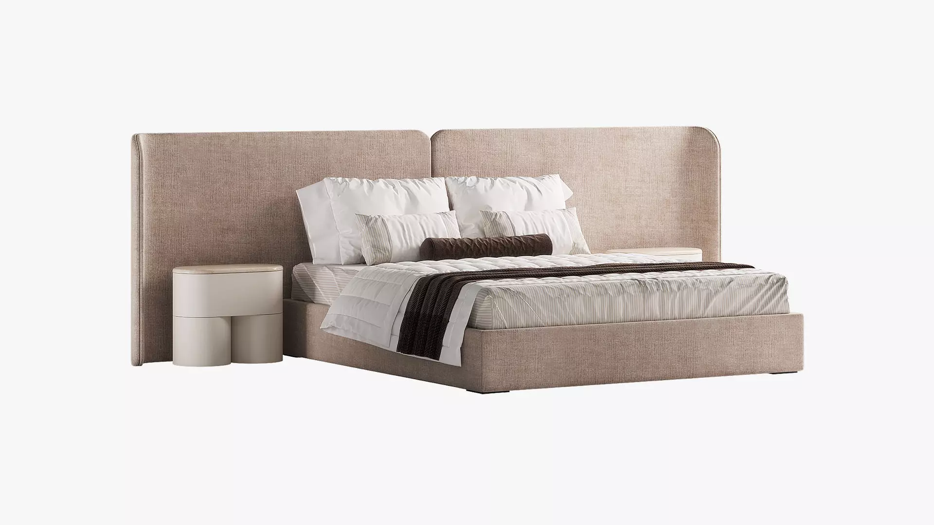 Bed with curved headboard and nightstands 3D model_2