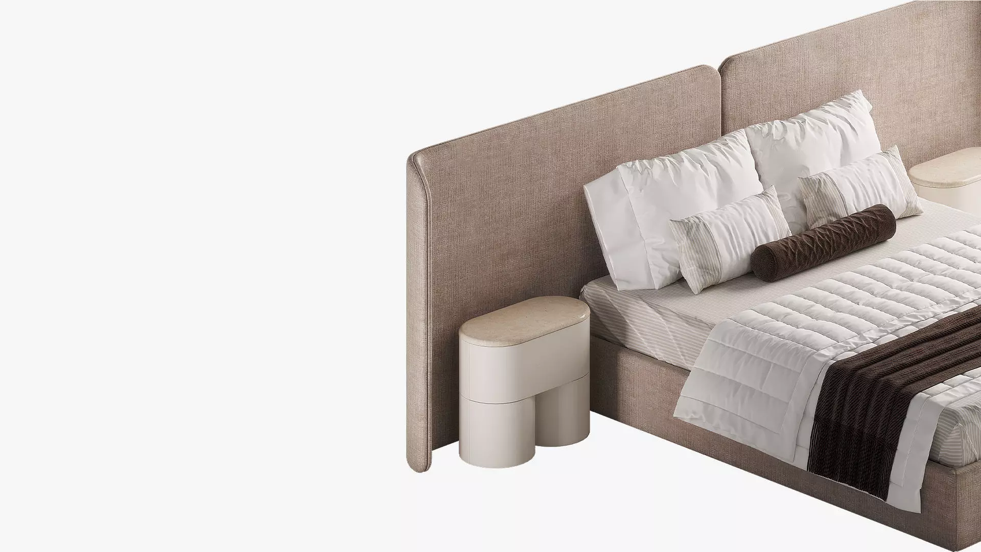 Bed with curved headboard and nightstands 3D model_3