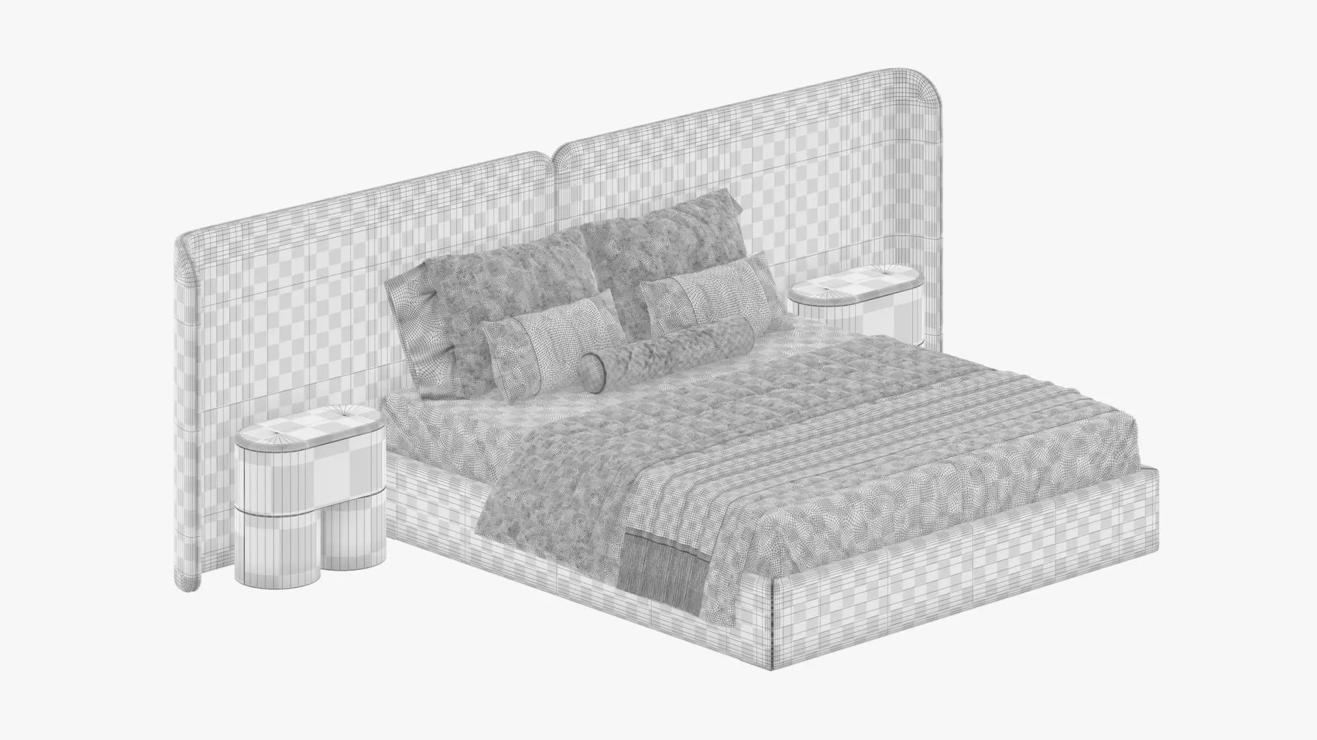 Bed with curved headboard and nightstands 3D model_5