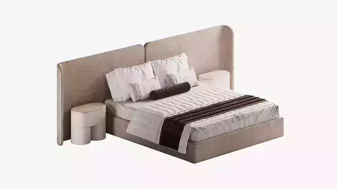 Bed with curved headboard and nightstands