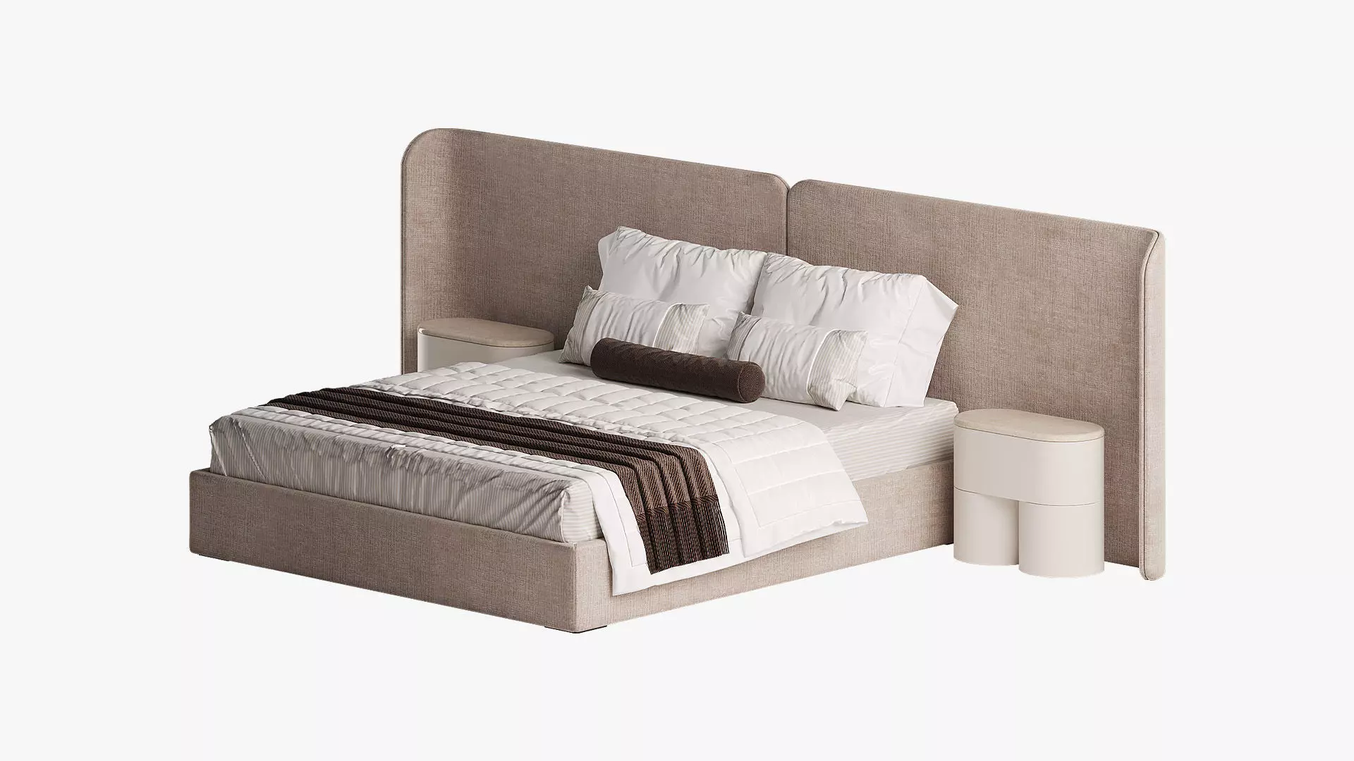 Bed with curved headboard and nightstands 3D model_1