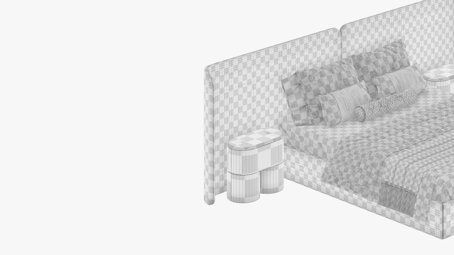 Bed with curved headboard and nightstands 3D model_6