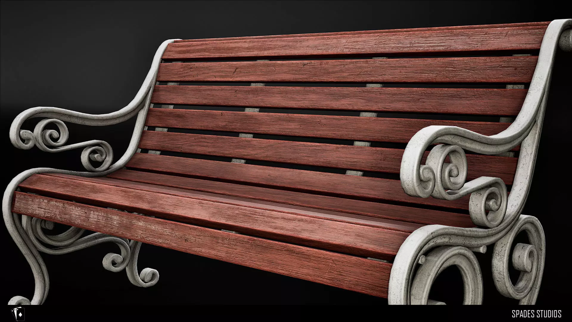 Victorian Garden Bench Low-poly 3D model_10