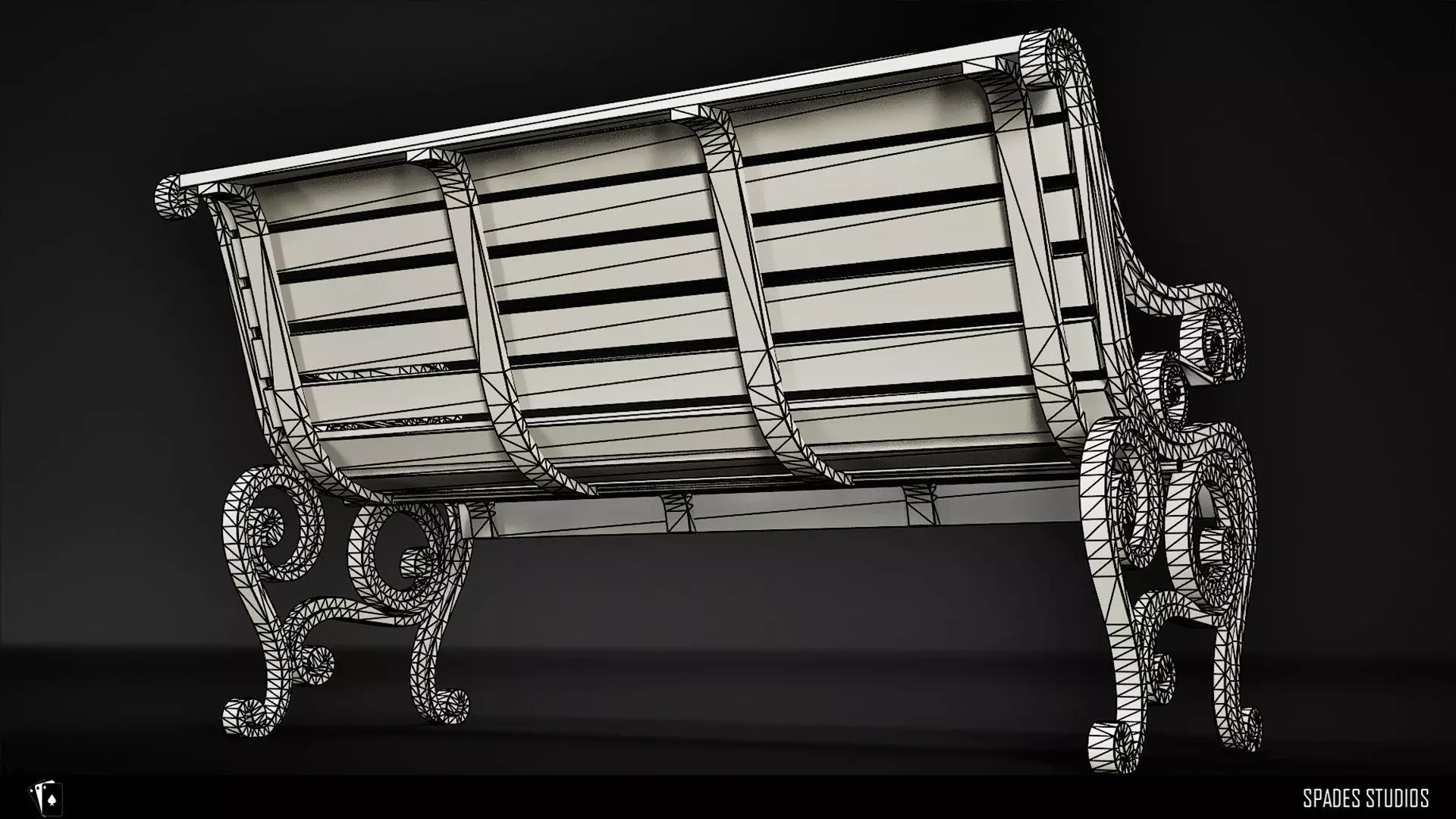 Victorian Garden Bench Low-poly 3D model_16