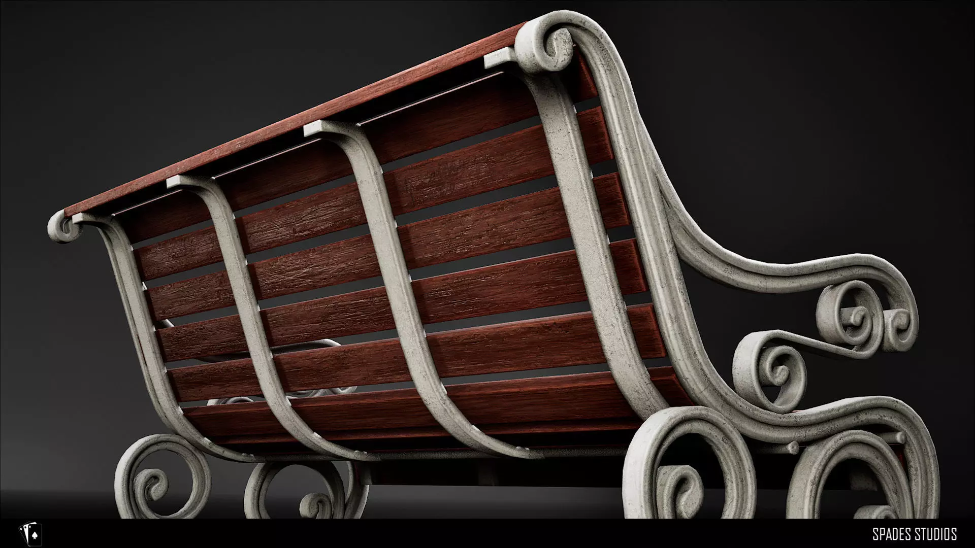 Victorian Garden Bench Low-poly 3D model_12