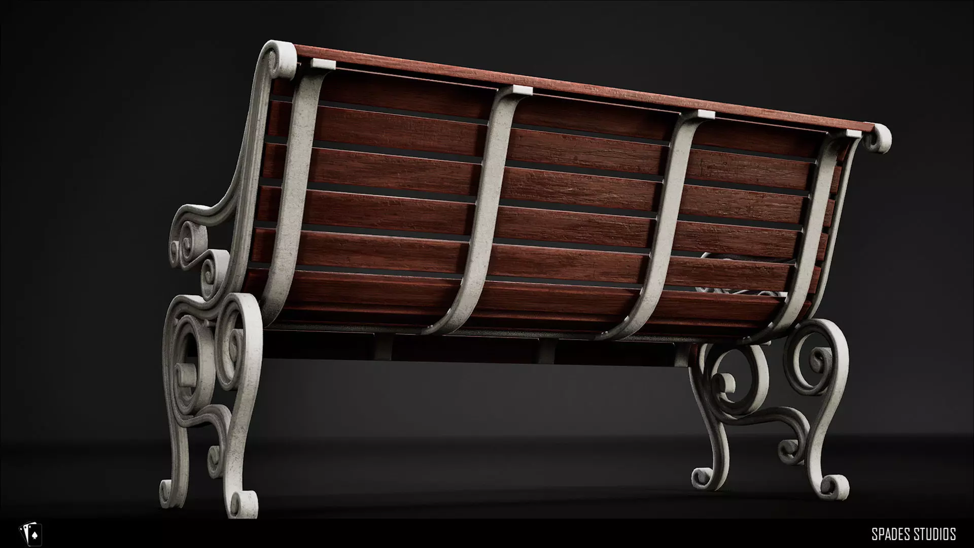 Victorian Garden Bench Low-poly 3D model_8