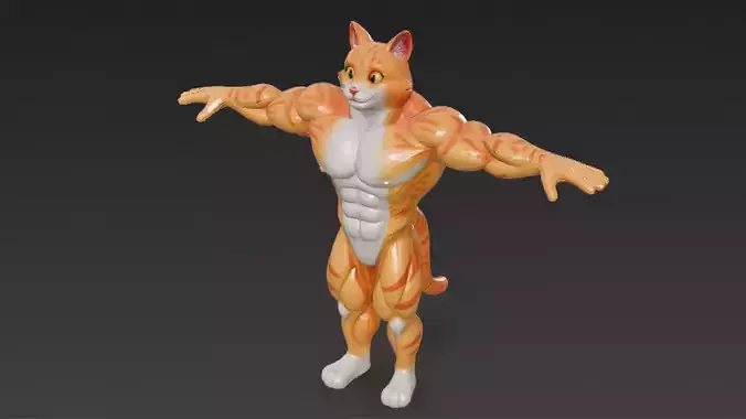 Cartoon Muscular Orange Cat Stylized 3D Character Model
