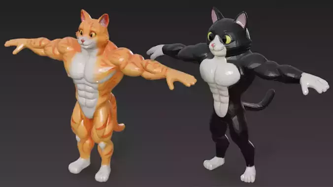 Cartoon Muscular Cat Pack Stylized 3D Character Models