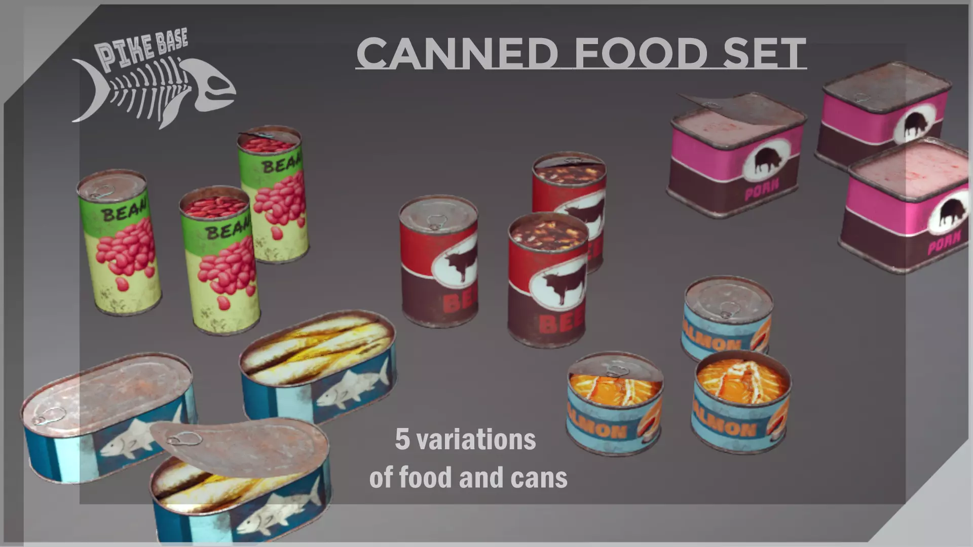 Old canned food set Low-poly 3D model_0