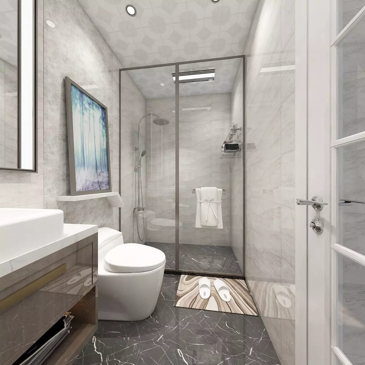 Bathroom with Shower and Toilet Fixtures 3D model_0