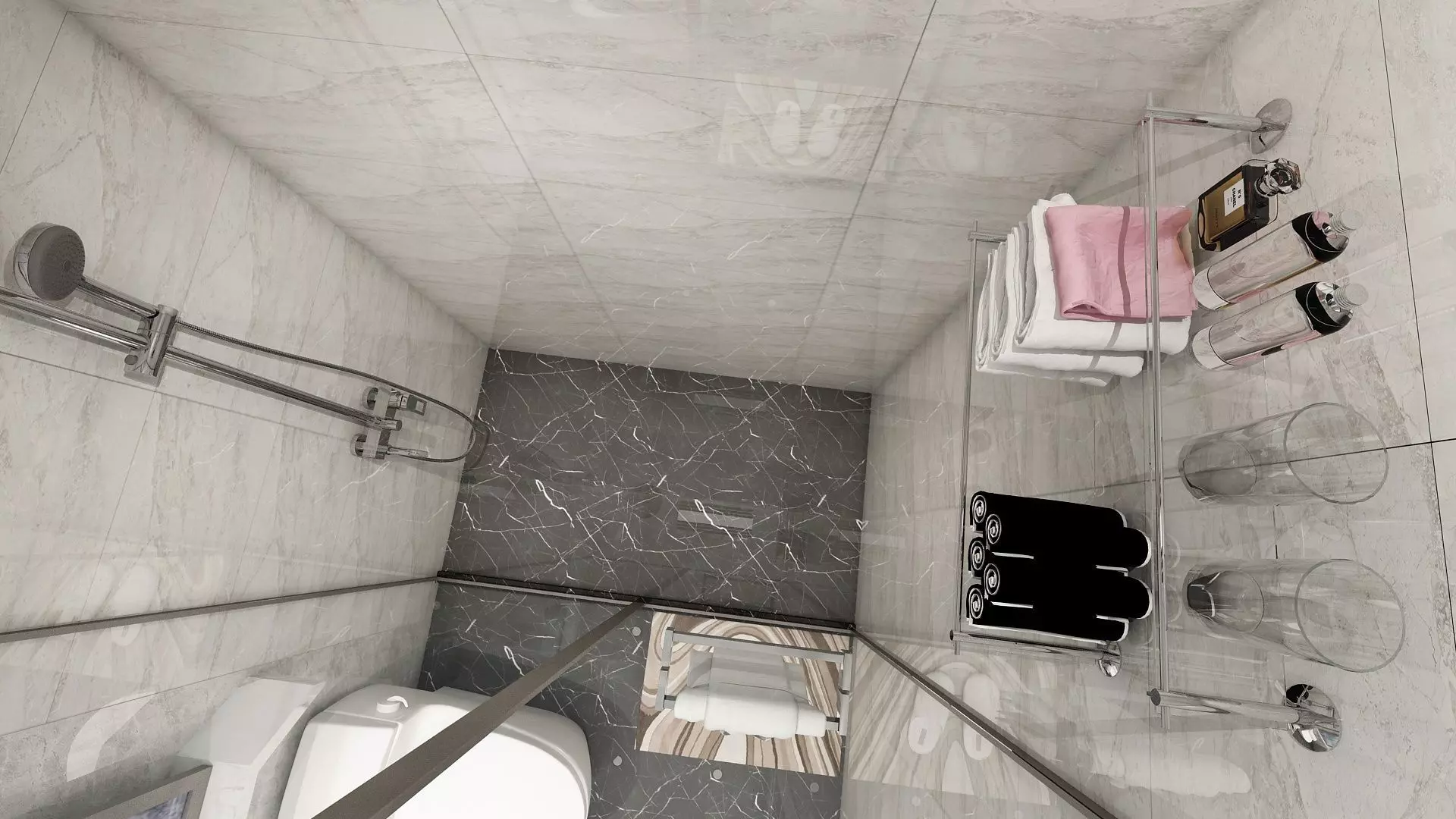 Bathroom with Shower and Toilet Fixtures 3D model_3