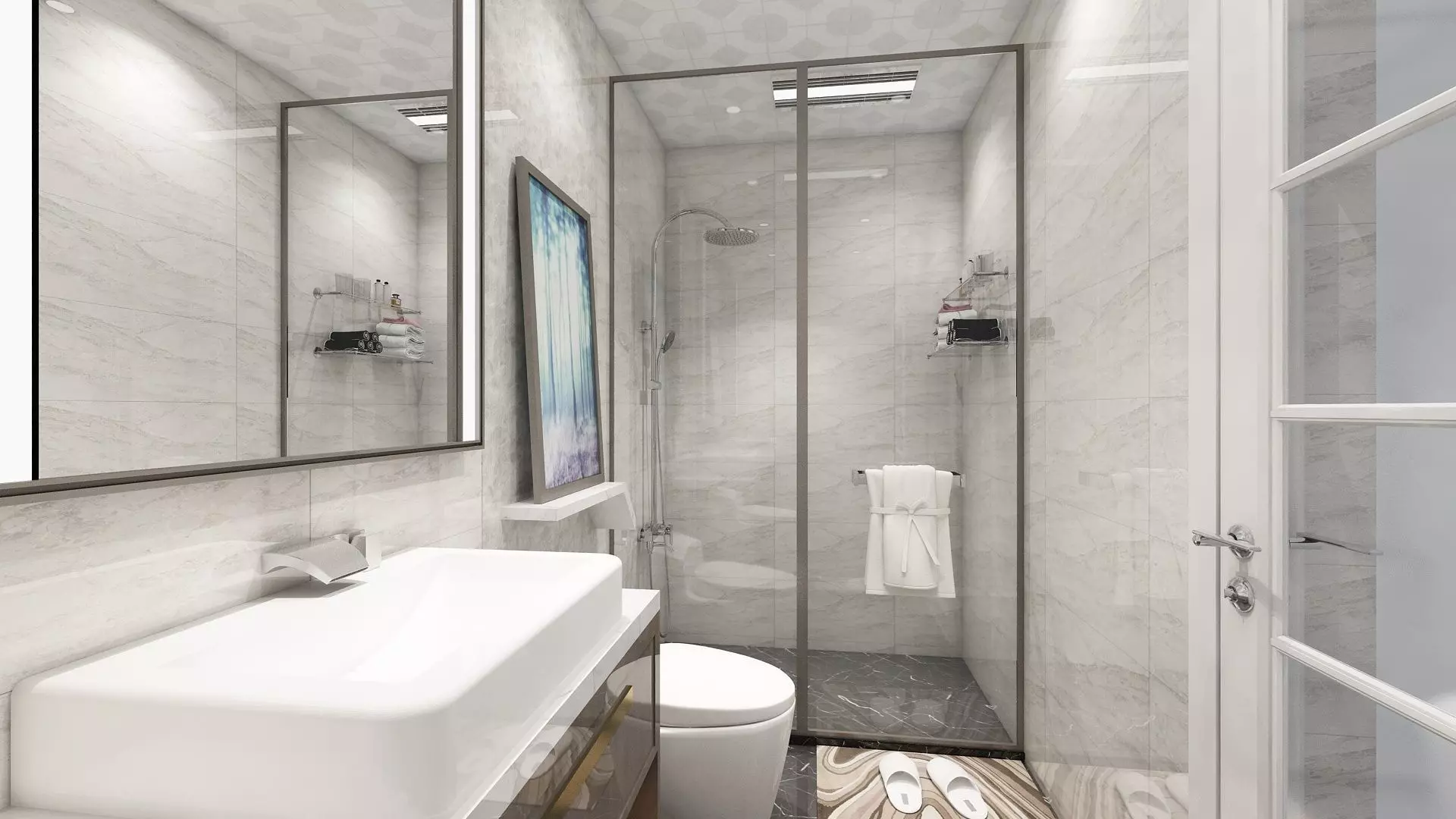 Bathroom with Shower and Toilet Fixtures 3D model_1
