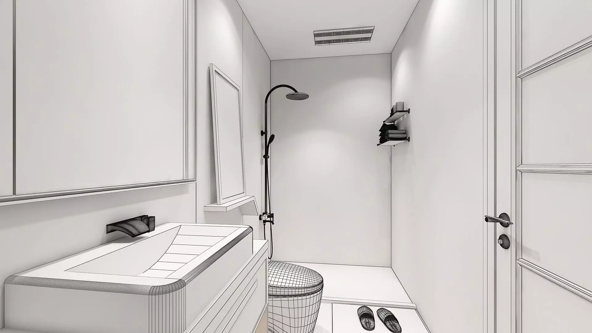 Bathroom with Shower and Toilet Fixtures 3D model_2