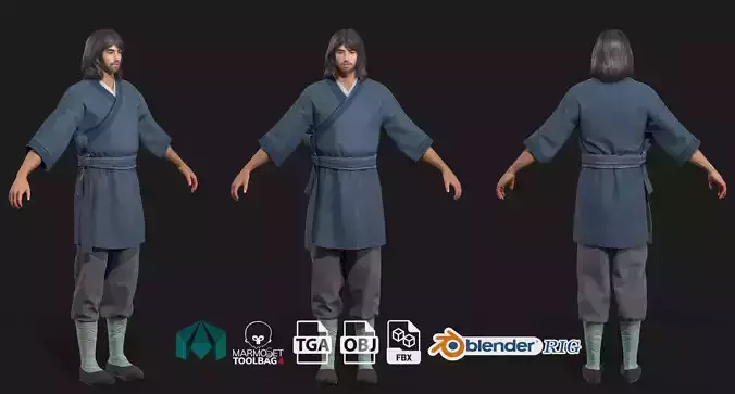 Rigged Medieval ancient Farmer Villagers 3D model 