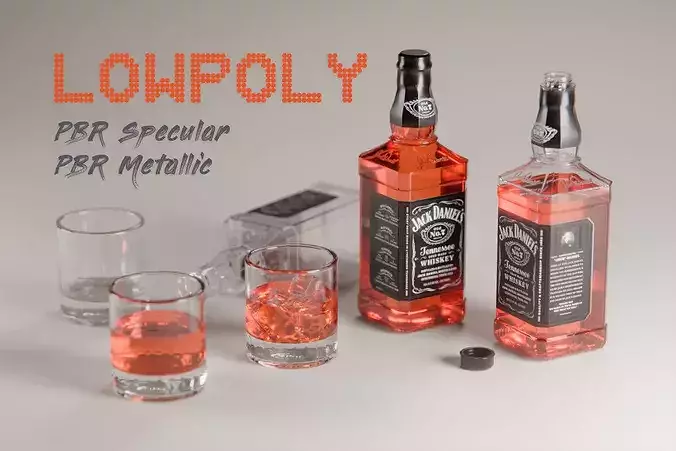 Whiskey Bottles and Glasses Low-poly 3D model