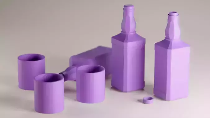 Whiskey Bottles and Glasses Low-poly 3D model 4