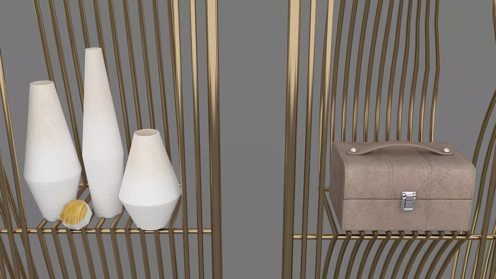 Metal Shelf with Figurines Indoor Plants and Casket 3D model_15