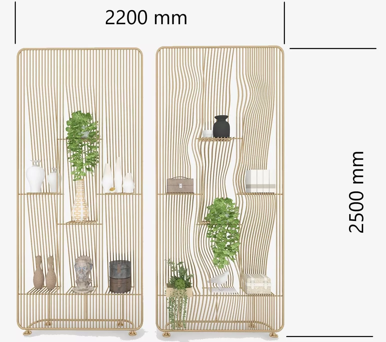 Metal Shelf with Figurines Indoor Plants and Casket 3D model_2