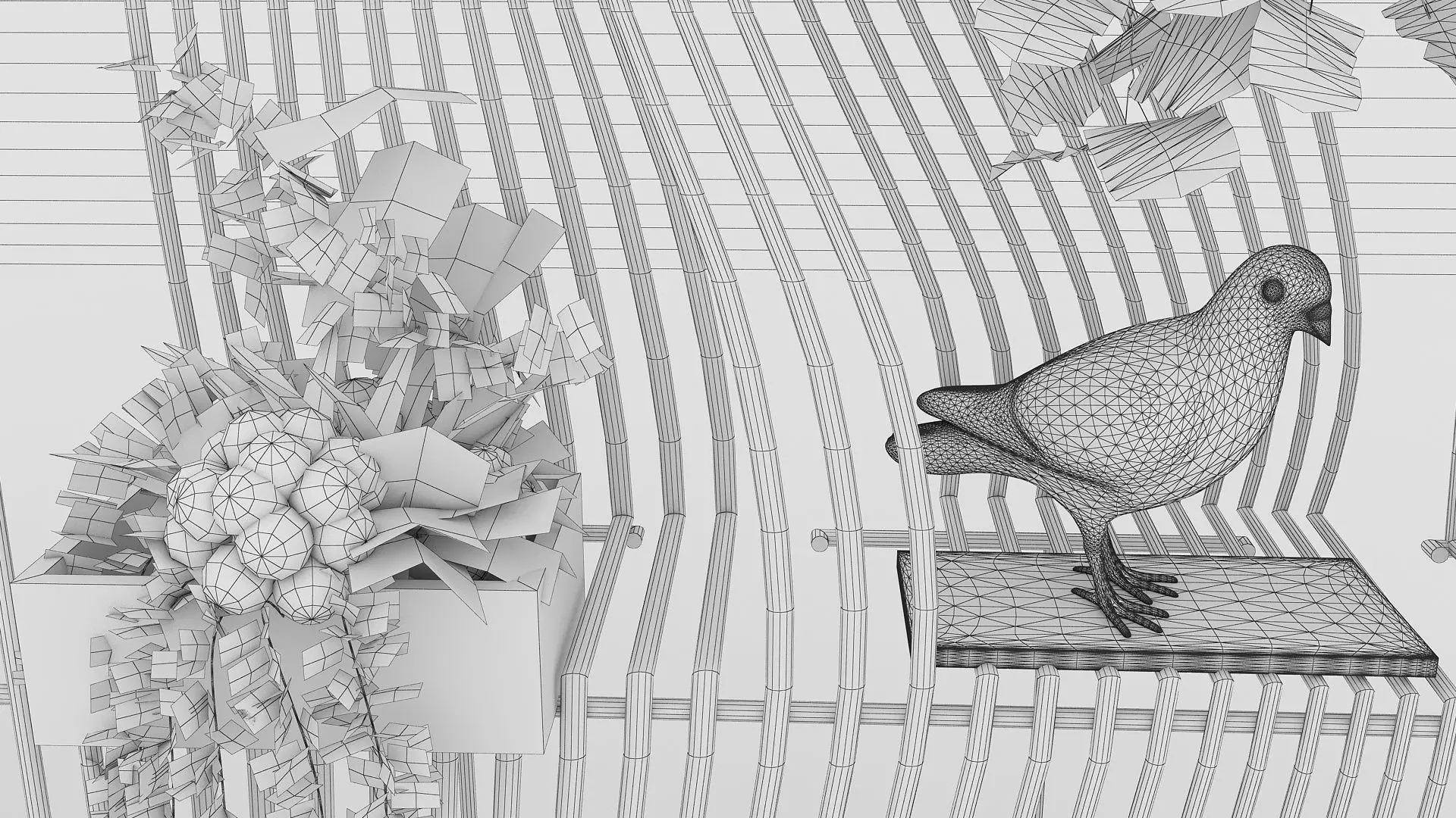 Metal Shelf with Figurines Indoor Plants and Casket 3D model_14