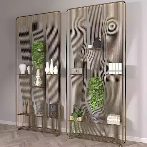 Metal Shelf with Figurines Indoor Plants and Casket