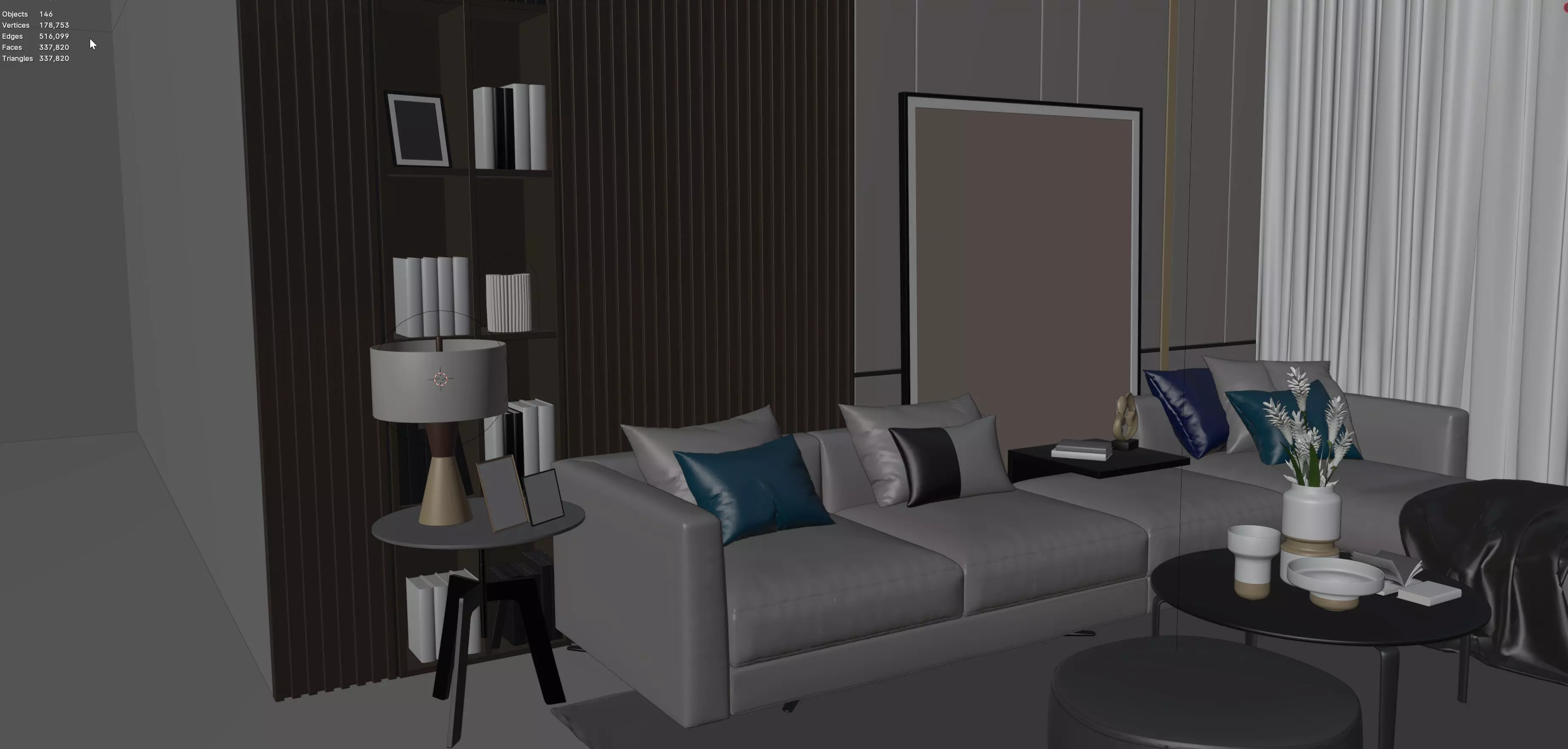 Living room Interior Scene Architectural Visualization Free 3D model_3