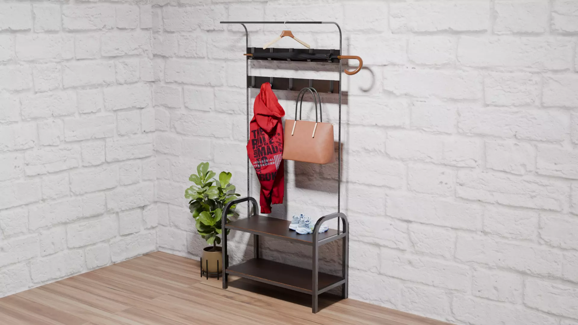Modern Minimal Hall Tree Coat Rack Low-poly 3D model