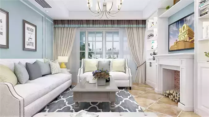 Living Room Dining Room Kitchen 360-Degree Interior