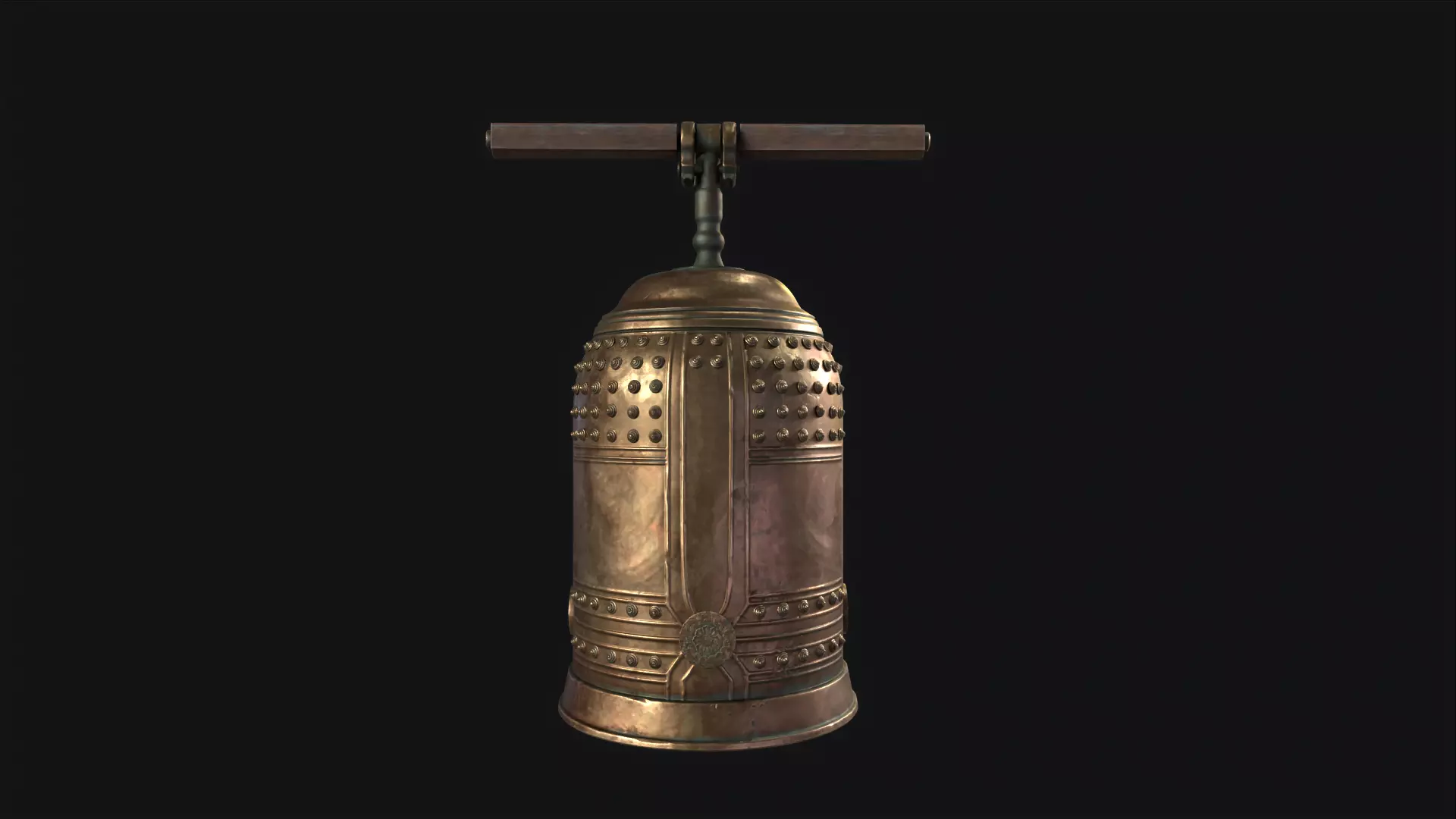 Ancient Bronze Temple Bell Game Ready 3D Model Low-poly 3D model