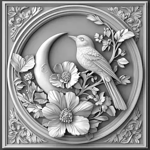 Bird and Flowers Decorative Panel Relief