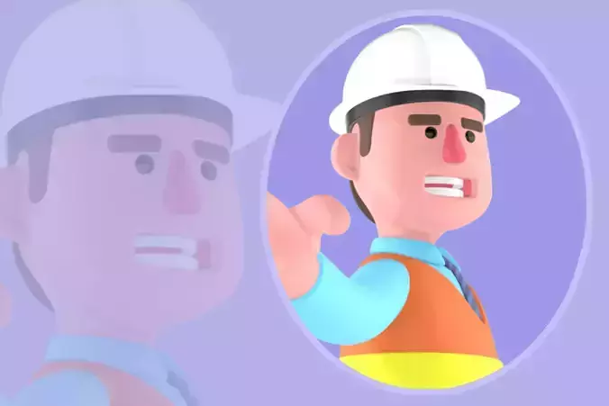 3D Cartoon Male Architect Character - Pointing Forward