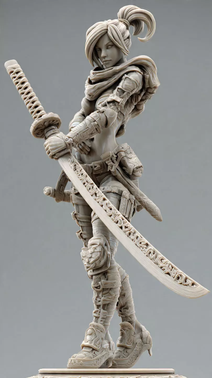 Kunoichi Warrior with Greatsword 3D print model_0