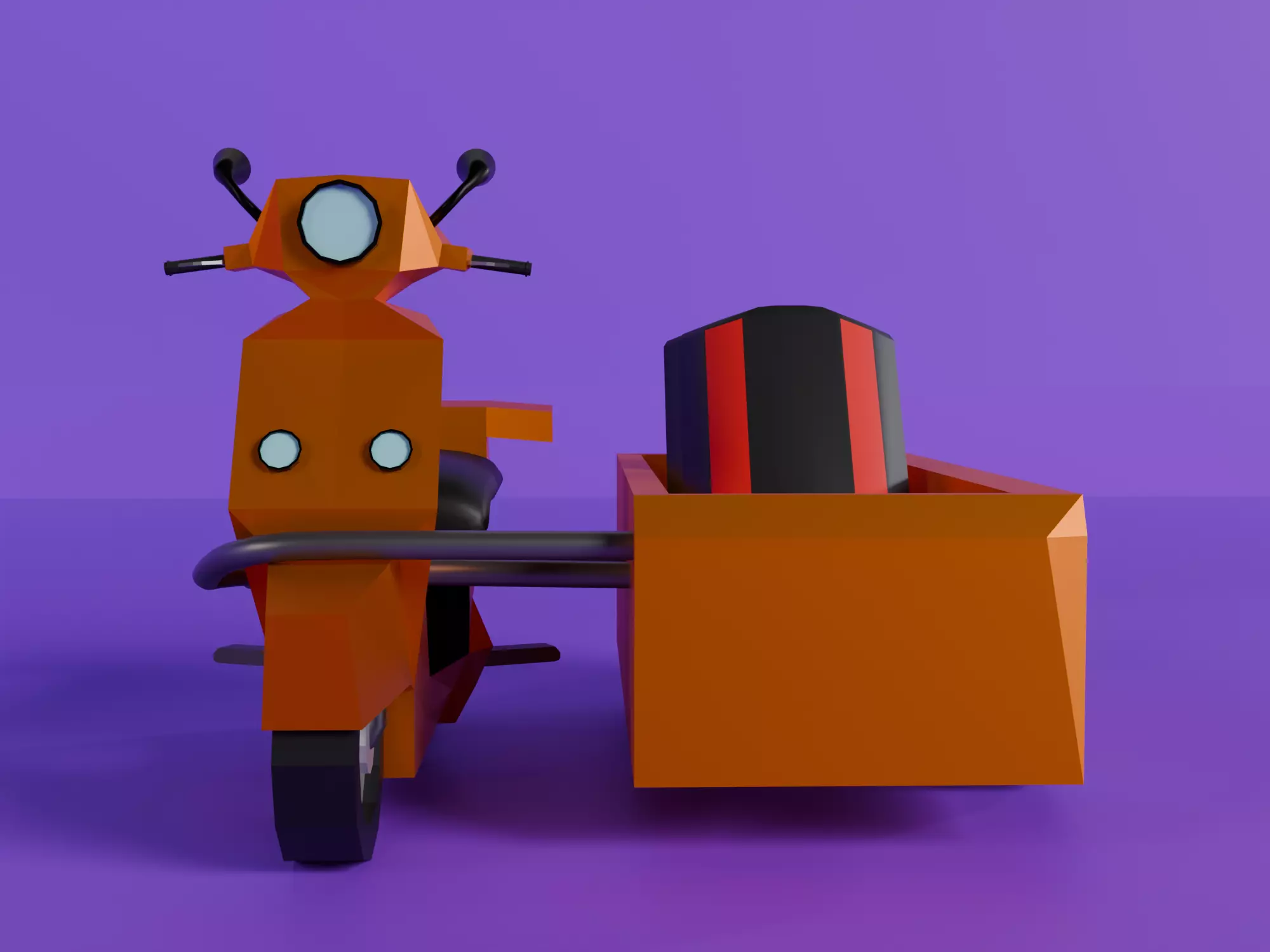  Low Poly  motorcycle with Sidecar  Low-poly 3D model_2