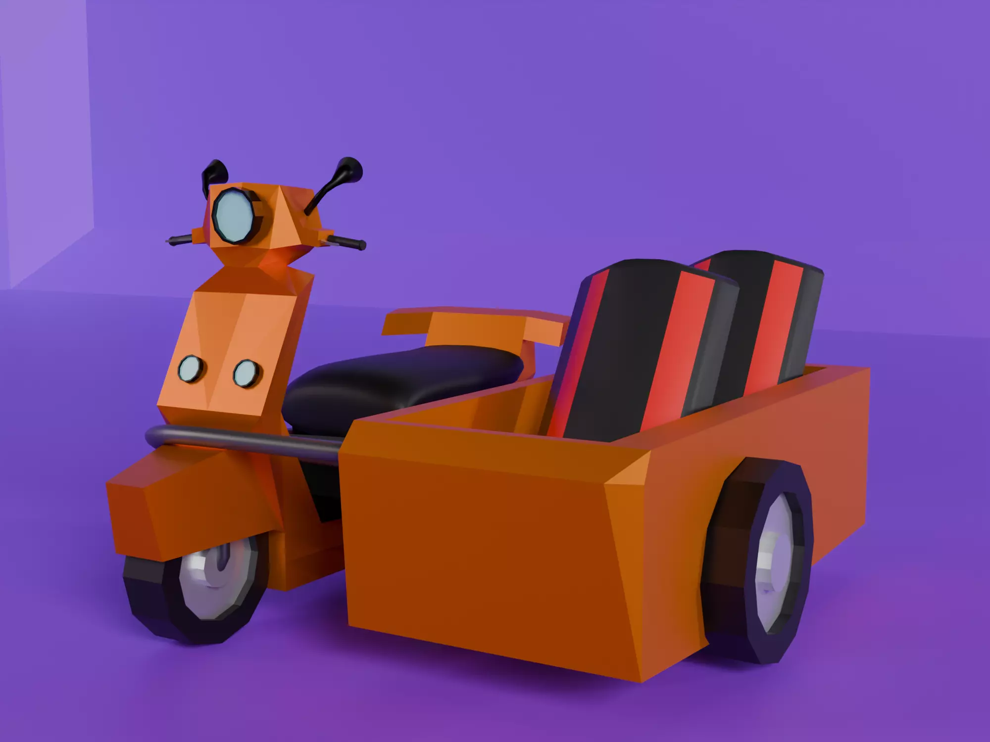  Low Poly  motorcycle with Sidecar  Low-poly 3D model_4