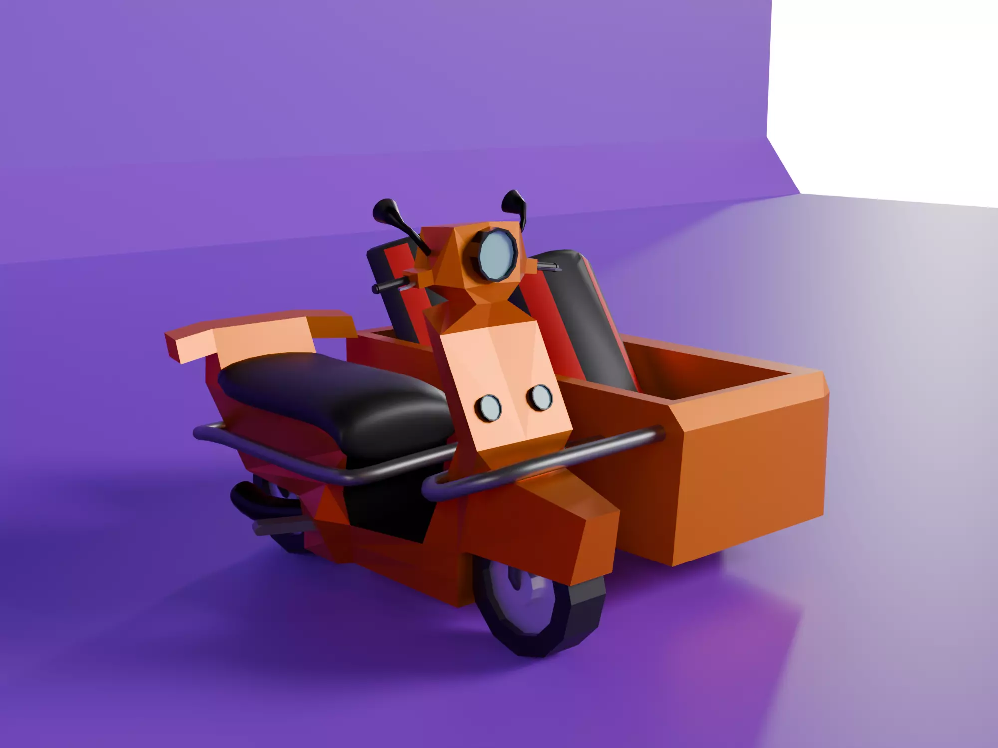  Low Poly  motorcycle with Sidecar  Low-poly 3D model_6
