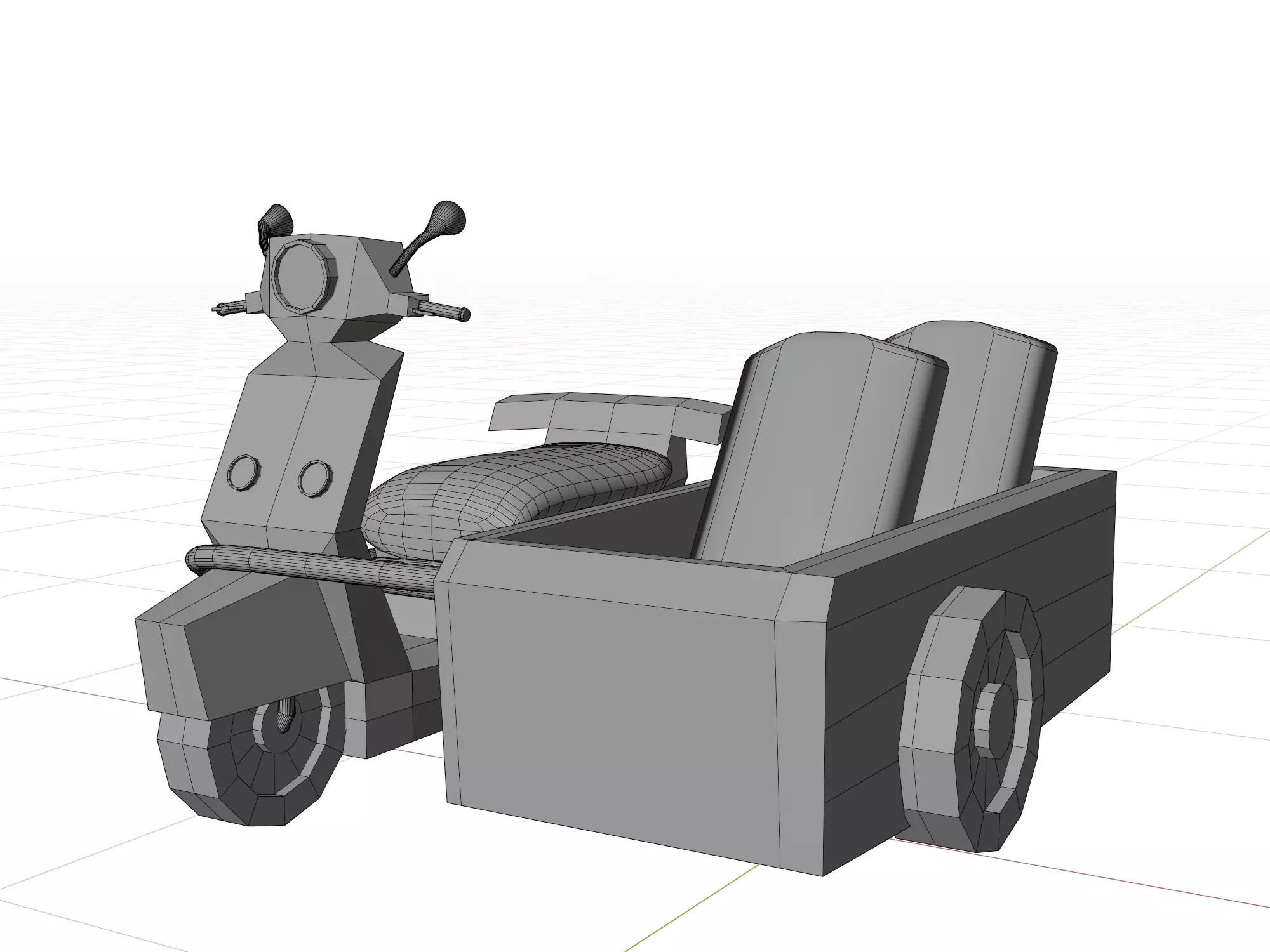  Low Poly  motorcycle with Sidecar  Low-poly 3D model_5