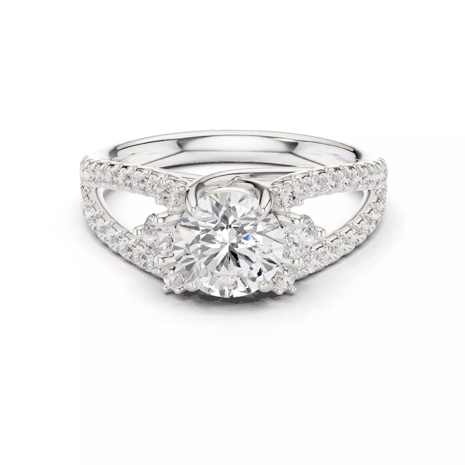 1CT Round Cut Split Shank Engagement Ring ALL SIZES STL Video 3D print model_14