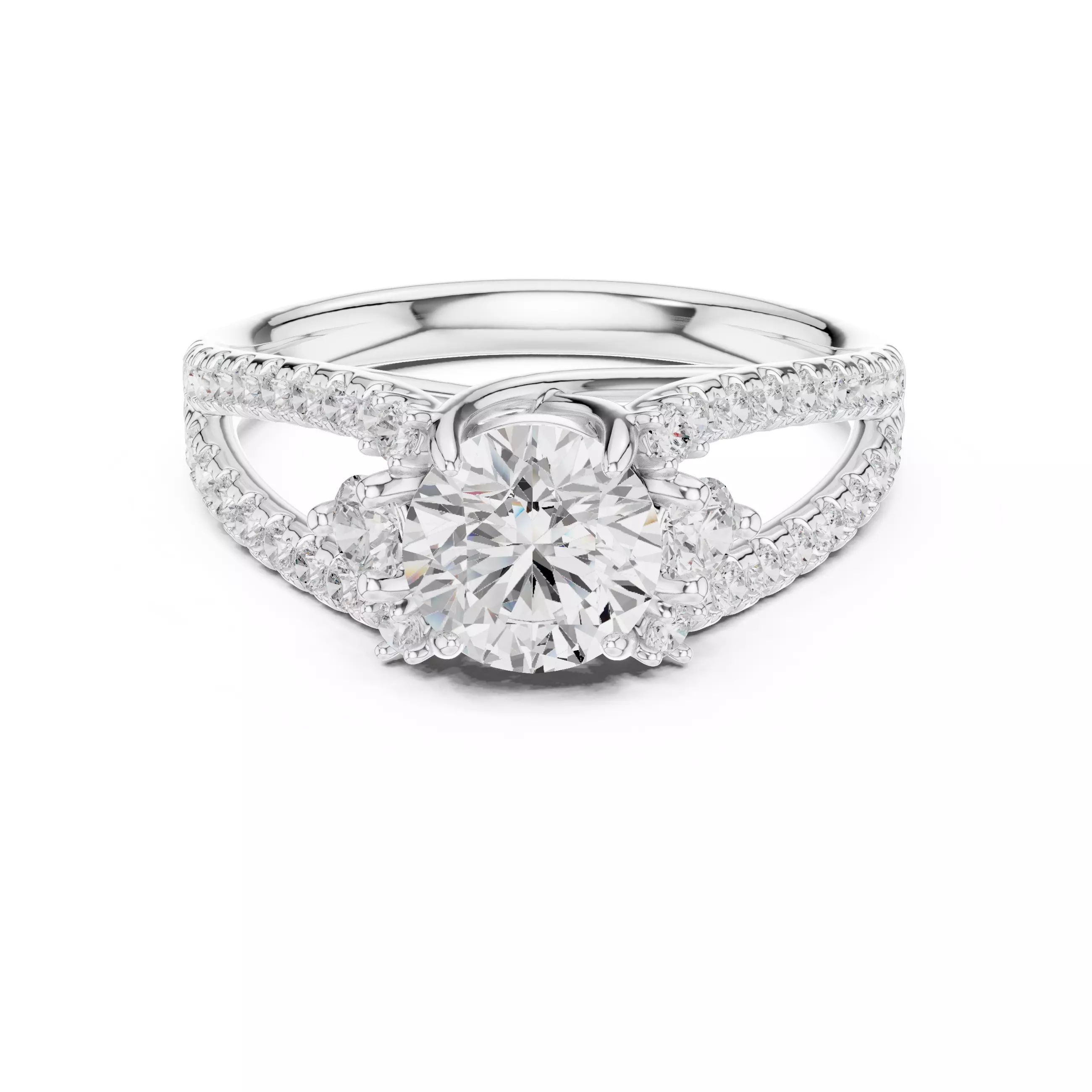 1CT Round Cut Split Shank Engagement Ring ALL SIZES STL Video 3D print model_2