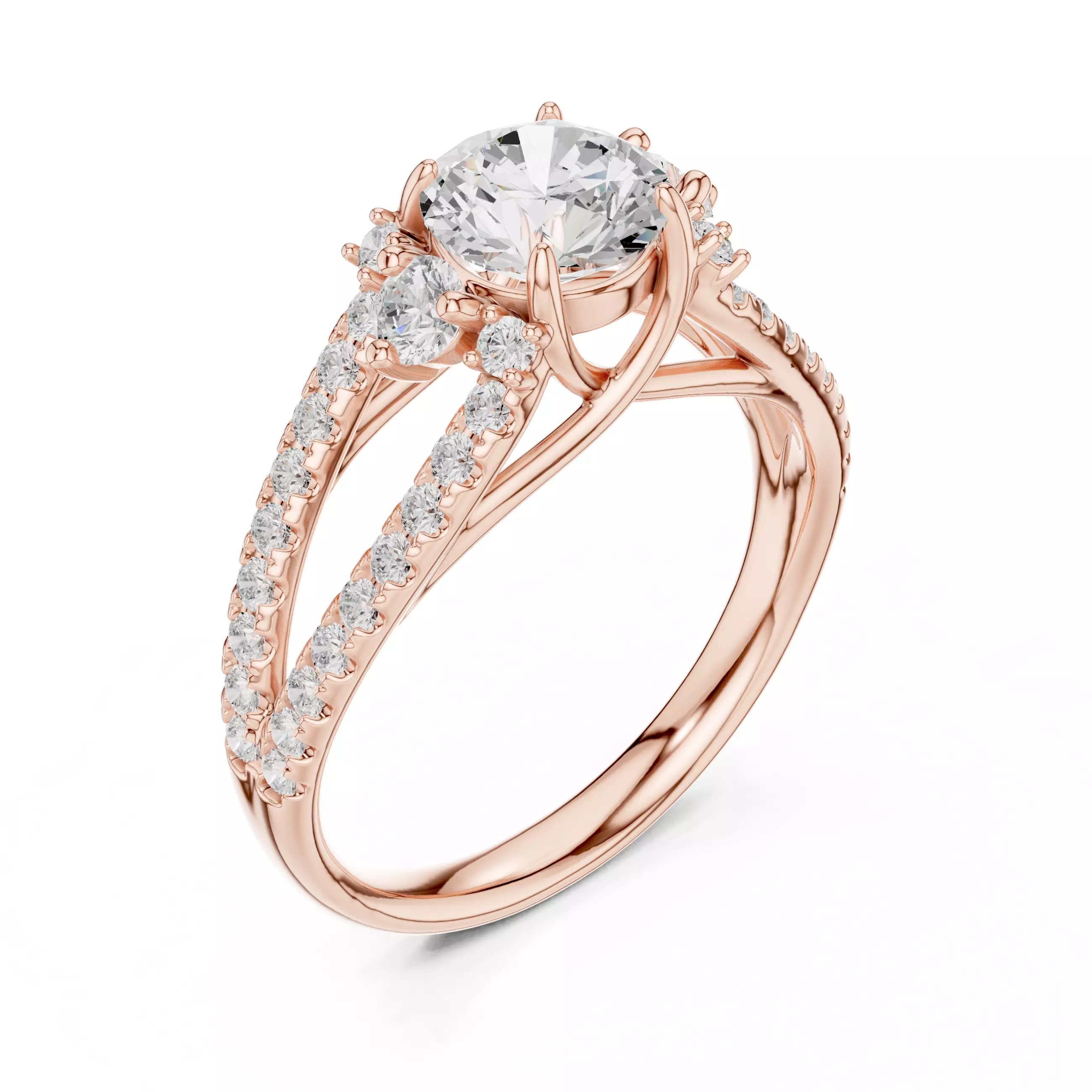 1CT Round Cut Split Shank Engagement Ring ALL SIZES STL Video 3D print model_4