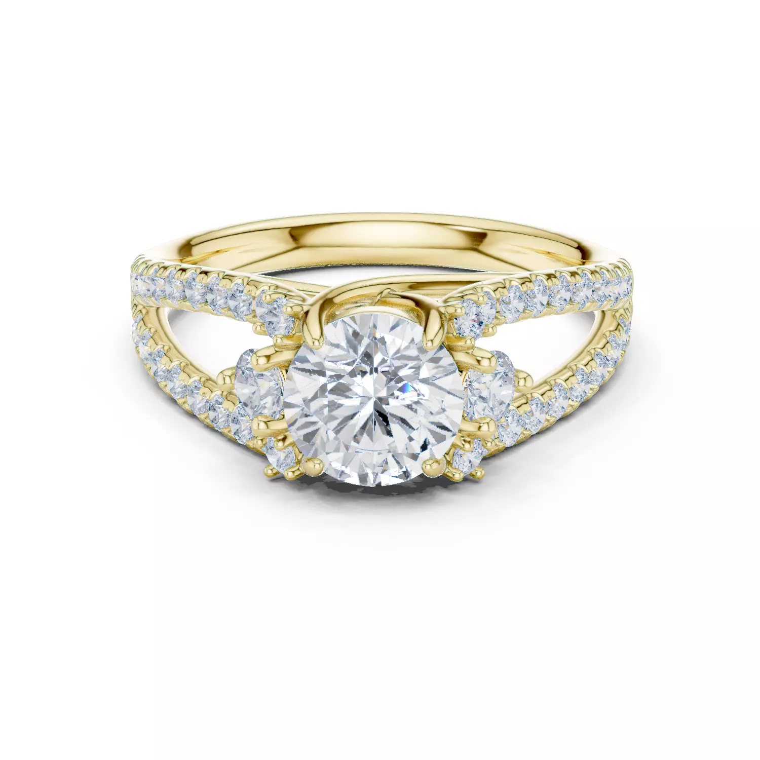 1CT Round Cut Split Shank Engagement Ring ALL SIZES STL Video 3D print model_13